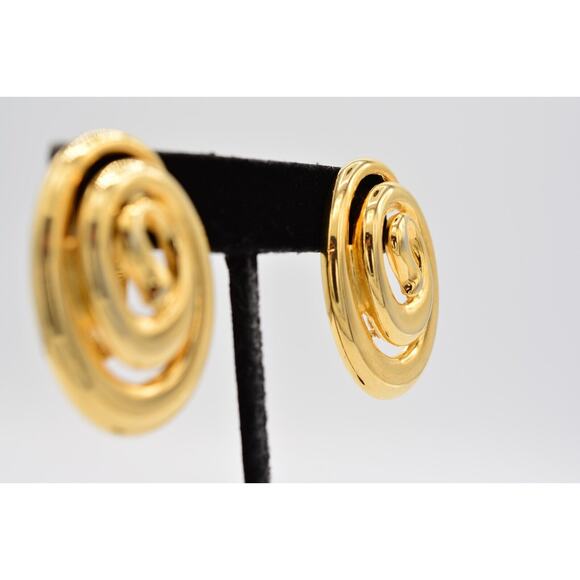 Fernando Originals Vintage Clip Earrings Chunky Gold Tone FO Signed 1980s BinAI - Picture 5 of 12